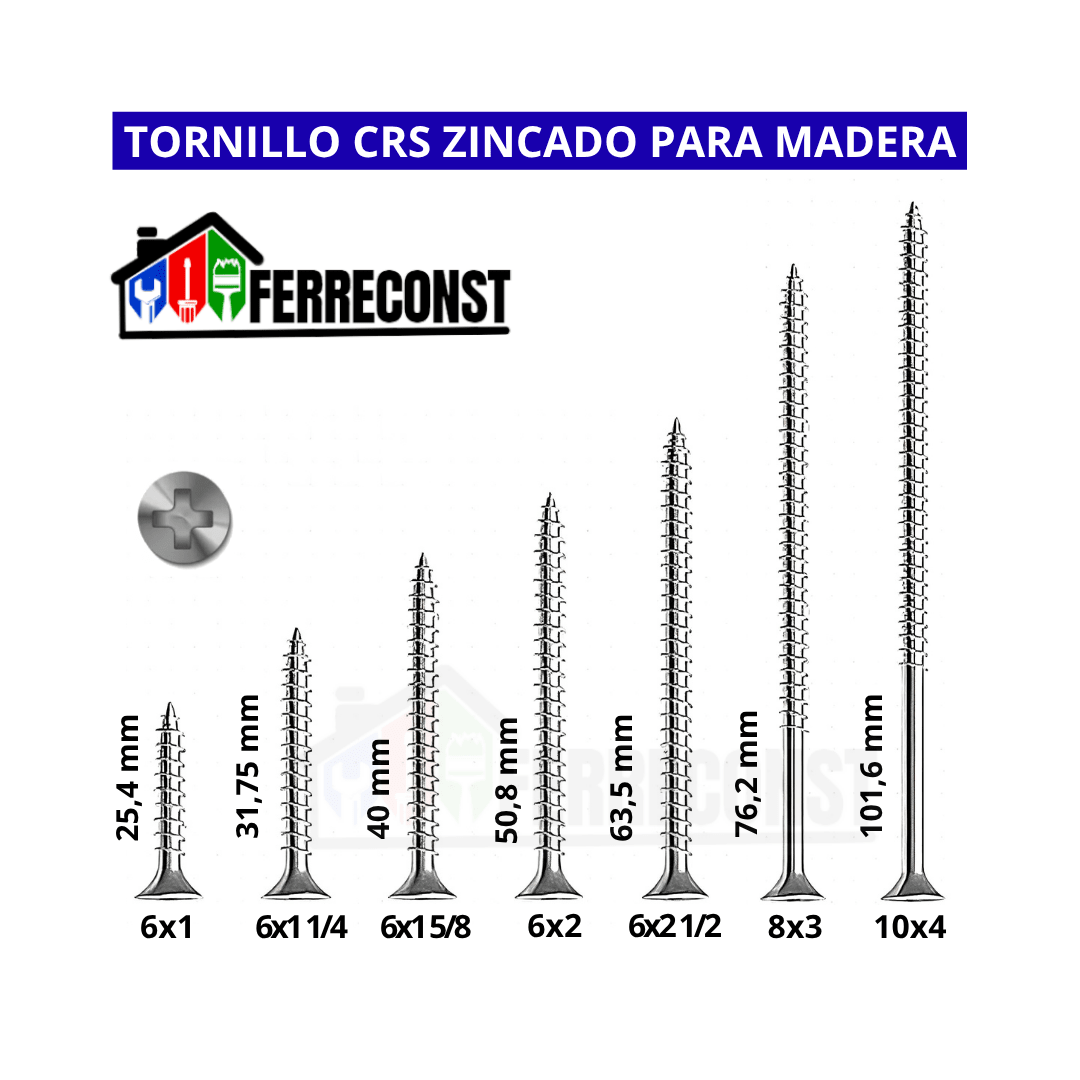 TORNILLO CRS PARA MADERA 6X2 1/2 ZN CAJA 100 PCS3