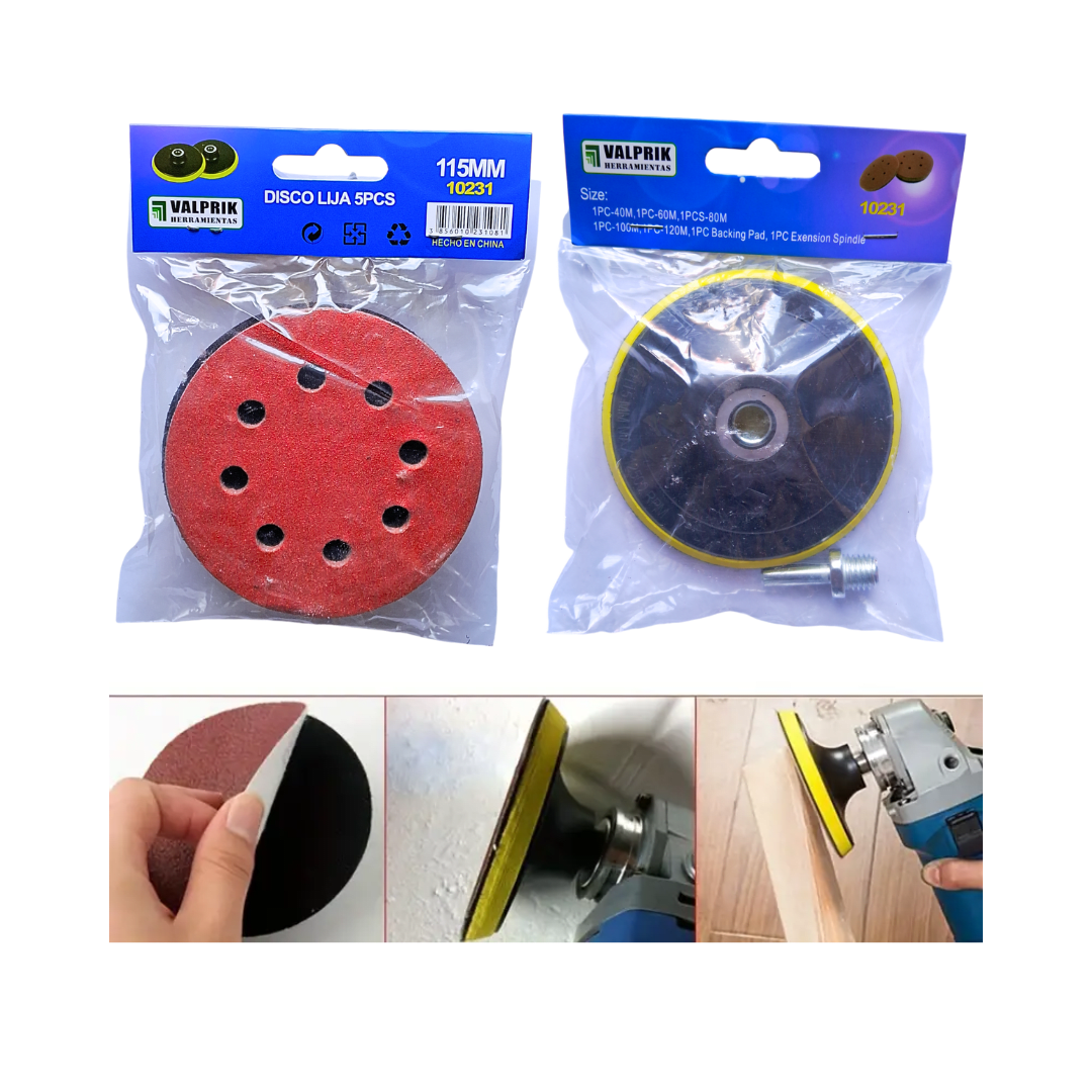 SET 5 DISCO LIJA 115MM + ALMOADILLA DE RESPALDO + ADAPTADOR2