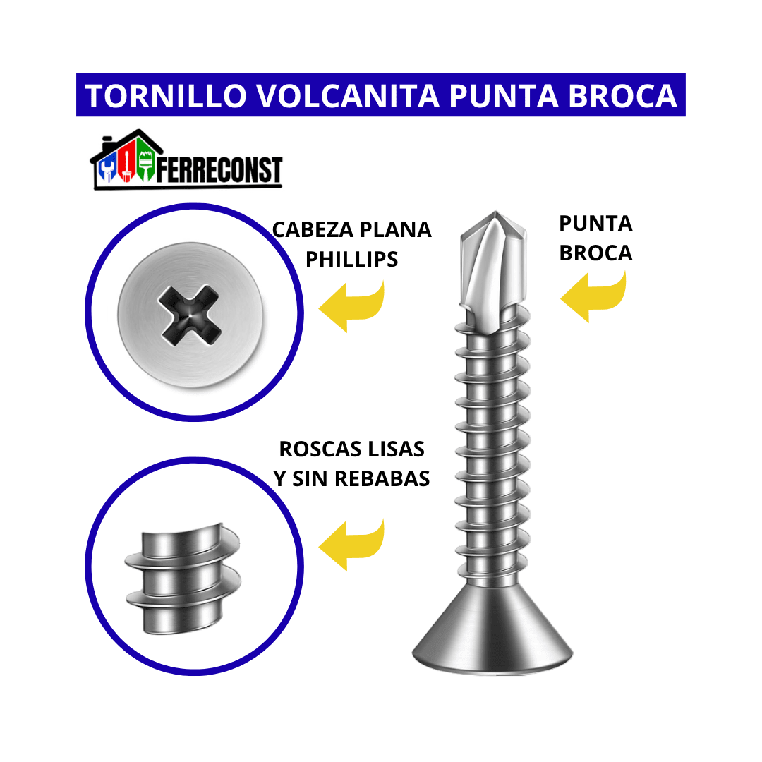 TORNILLO VOLCANITA PUNTA BROCA 6X2 ZN CALA 100 PCS3
