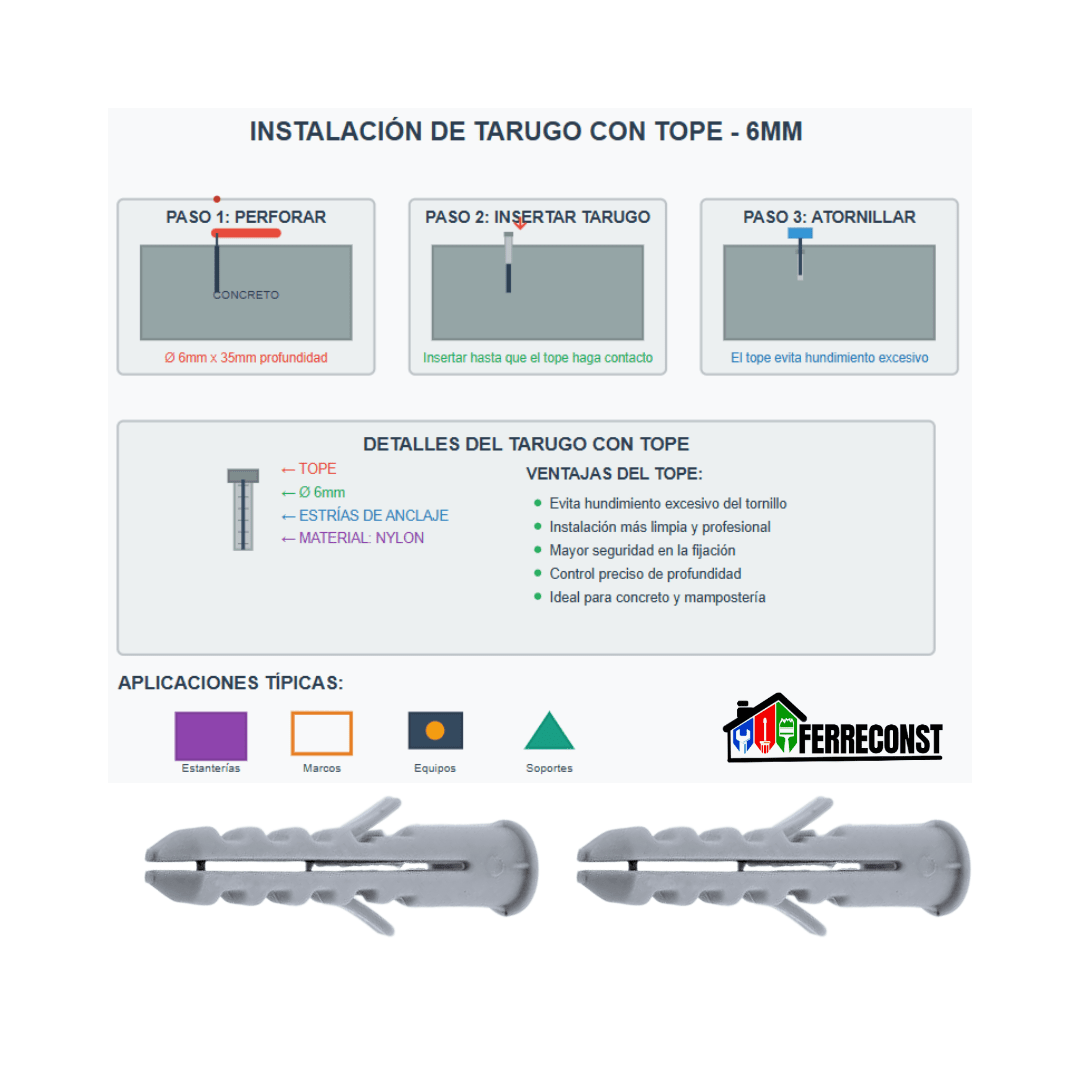 TARUGO PLASTICO PARA CONCRETO 6MM CON TOPE 1000 UNIDADES4