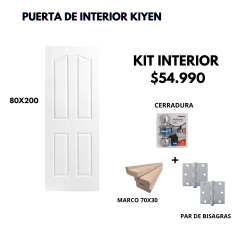 KIT PUERTA KIYEN 80X200+MARCO 7+CERRADURA BAÑO INOX+BISAGRA