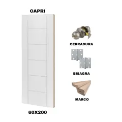 KIT PUERTA CAPRI 60X200 CM DORMITORIO (MARCO 90X30 MM - CERRADURA INOX - BISAGRA)