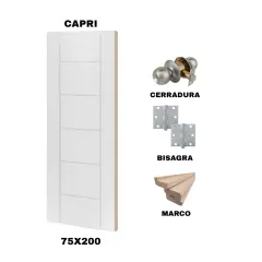 KIT PUERTA CAPRI 75X200 CM BAÑO (MARCO 70X30 MM - CERRADURA INOX - BISAGRA)