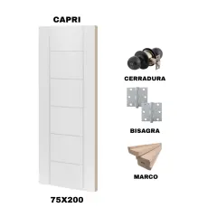 KIT PUERTA CAPRI 75X200 CM DORMITORIO (MARCO 70X30 MM - CERRADURA NEGRA - BISAGRA)