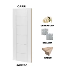 KIT PUERTA CAPRI 80X200 CM DORMITORIO (MARCO 90X30 MM - CERRADURA BRONCE - BISAGRA)