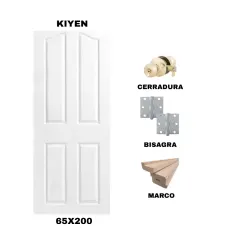 KIT PUERTA KIYEN 65X200 CM DORMITORIO (MARCO 90X30 MM - CERRADURA BRONCE - BISAGRA)