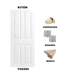 KIT PUERTA KIYEN 75X200 CM DORMITORIO (MARCO 90X30 MM - CERRADURA BRONCE - BISAGRA)