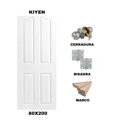 KIT PUERTA KIYEN 80X200 CM BAÑO (MARCO 70X30 MM - CERRADURA INOX - BISAGRA)