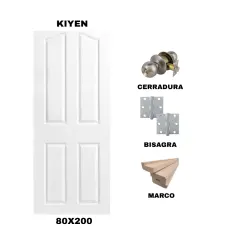 KIT PUERTA KIYEN 80X200 CM DORMITORIO (MARCO 90X30 MM - CERRADURA INOX - BISAGRA)