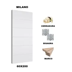 KIT PUERTA MILANO 60X200 CM BAÑO (MARCO 70X30 MM - CERRADURA BRONCE - BISAGRA)