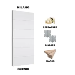 KIT PUERTA MILANO 65X200 CM DORMITORIO (MARCO 90X30 MM - CERRADURA BRONCE - BISAGRA)