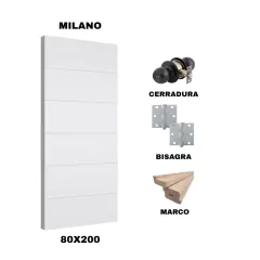 KIT PUERTA MILANO 80X200 CM DORMITORIO (MARCO 90X30 MM - CERRADURA NEGRO - BISAGRA)