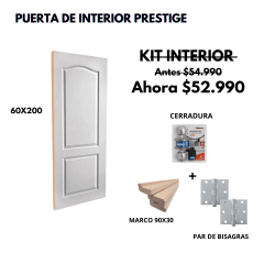 KIT PUERTA PRESTIGE 60X200+MARCO 9+CERRADURA BAÑO INOX+BISAGRA