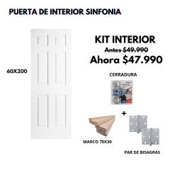 KIT PUERTA SINFONIA 60X200+MARCO 7+CERRADURA BAÑO INOX+ BISAGRA
