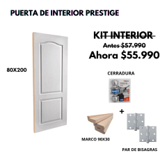 KIT PUERTA PRESTIGE 80X200+MARCO 9+CARRADURA BAÑO INOX+BISAGRA