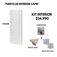 KIT PUERTA CAPRI 75X200+MARCO 7+CERRADURA BAÑO INOX+BISAGRA