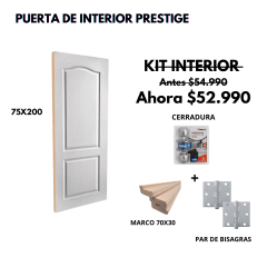 KIT PUERTA PRESTIGE 75X200+MARCO 7+CARRADURA BAÑO INOX+BISAGRA