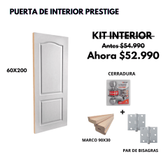 KIT PUERTA PRESTIGE 60X200+MARCO 9+CARRADURA DORM INOX+BISAGRA