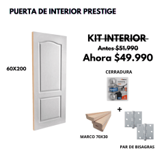 KIT PUERTA PRESTIGE 60X200+MARCO 7+CARRADURA BAÑO INOX+BISAGRA