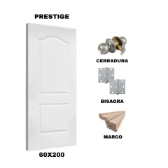 KIT PUERTA PRESTIGE 60X200 CM DORMITORIO (MARCO 90X30 MM - CERRADURA INOX - BISAGRA)