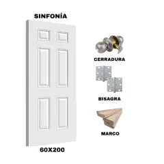 KIT PUERTA SINFONIA 60X200 CM BAÑO (MARCO 70X30 MM  - CERRADURA INOX - BISAGRA)