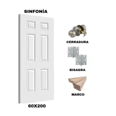 KIT PUERTA SINFONIA 60X200 CM DORMITORIO (MARCO 70X30 MM - CERRADURA INOX - BISAGRA)