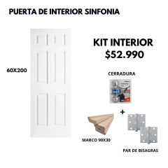 KIT PUERTA SINFONIA 60X200+MARCO 9+CERRADURA BAÑO INOX+BISAGRA