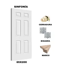 KIT PUERTA SINFONIA 65X200 CM BAÑO (MARCO 90X30 MM - CERRADURA BRONCE - BISAGRA)