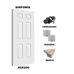KIT PUERTA SINFONIA 65X200 CM DORMITORIO (MARCO 90X30 MM  - CERRADURA NEGRO - BISAGRA)