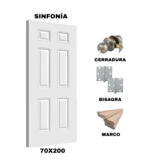 KIT PUERTA SINFONIA 70X200 CM DORMITORIO (MARCO 70X30 MM - CERRADURA INOX - BISAGRA)
