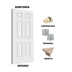 KIT PUERTA SINFONIA 80X200 CM BAÑO (MARCO 70X30 MM - CERRADURA BRONCE - BISAGRA)