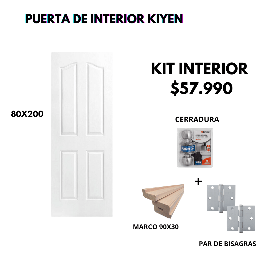 KIT PUERTA KIYEN 80X200+MARCO 9+CERRADURA BAÑO INOX+BISAGRA1