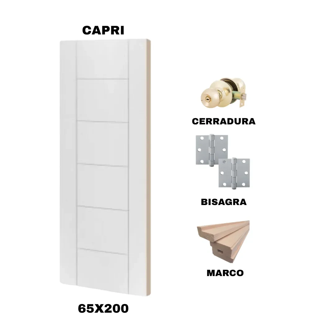KIT PUERTA CAPRI 65X200 CM BAÑO (MARCO 70X30 MM  - CERRADURA BRONCE - BISAGRA)1