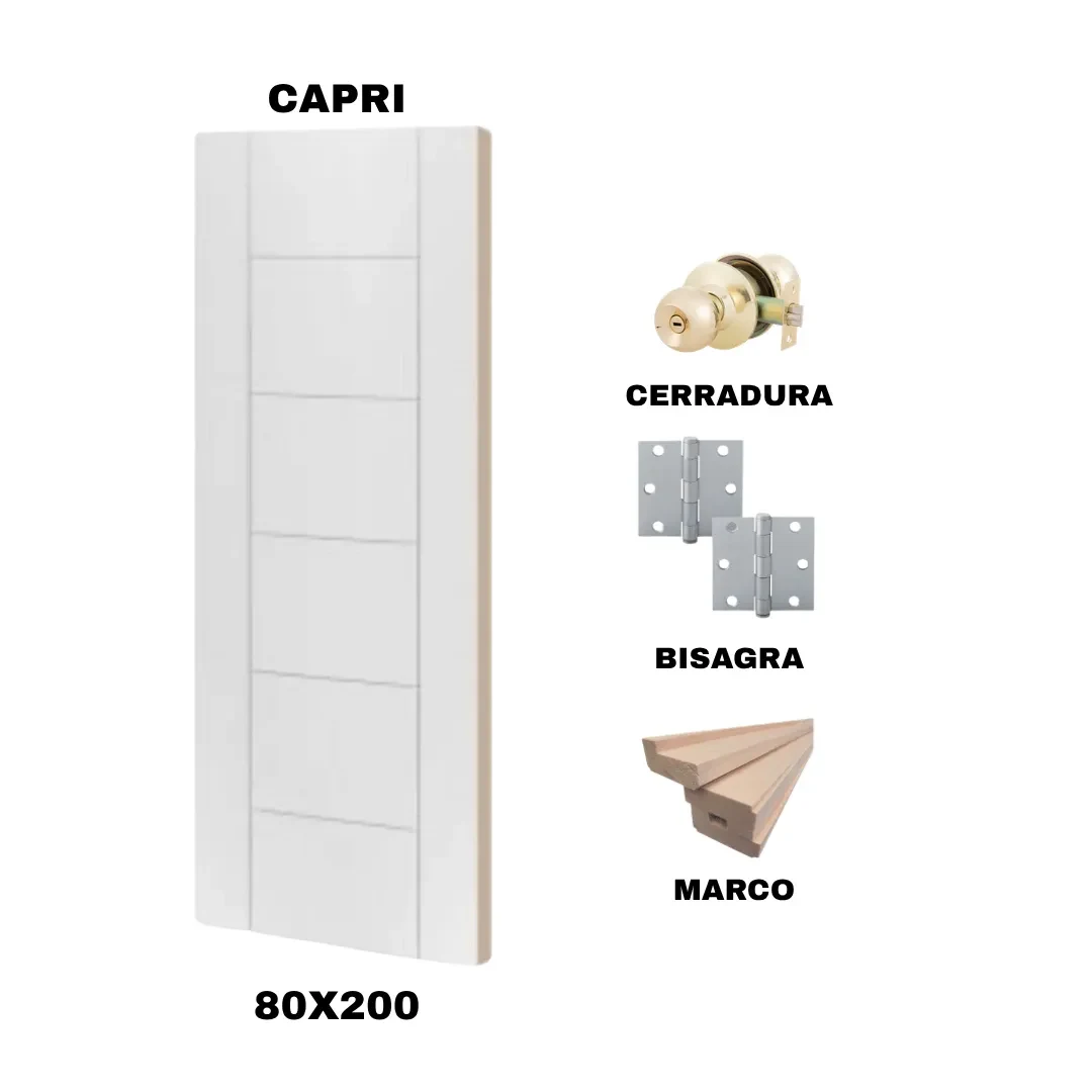 KIT PUERTA CAPRI 80X200 CM BAÑO (MARCO 90X30 MM  - CERRADURA BRONCE - BISAGRA)1