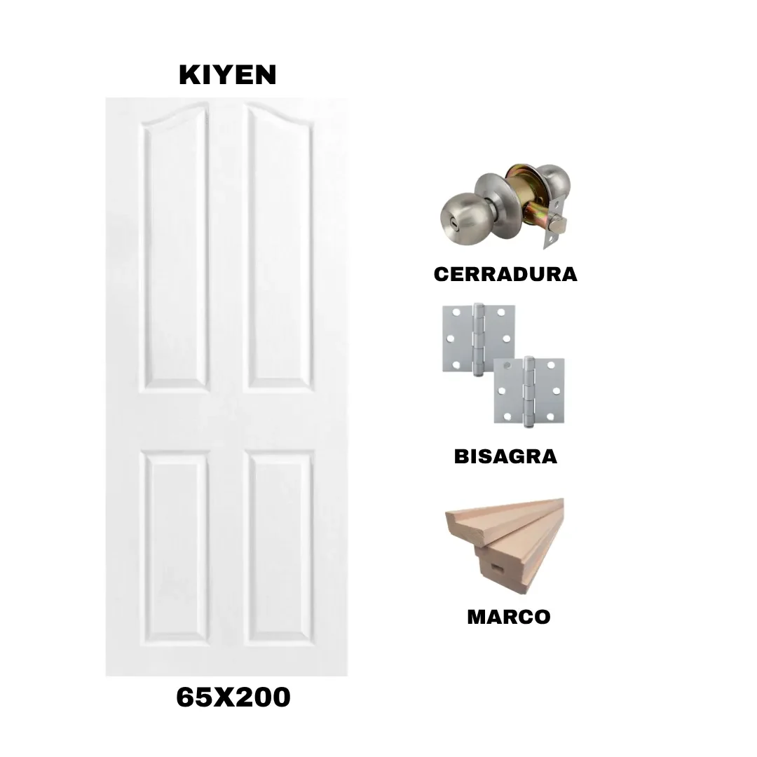 KIT PUERTA KIYEN 65X200 CM BAÑO (MARCO 90X30 MM  - CERRADURA INOX - BISAGRA)1