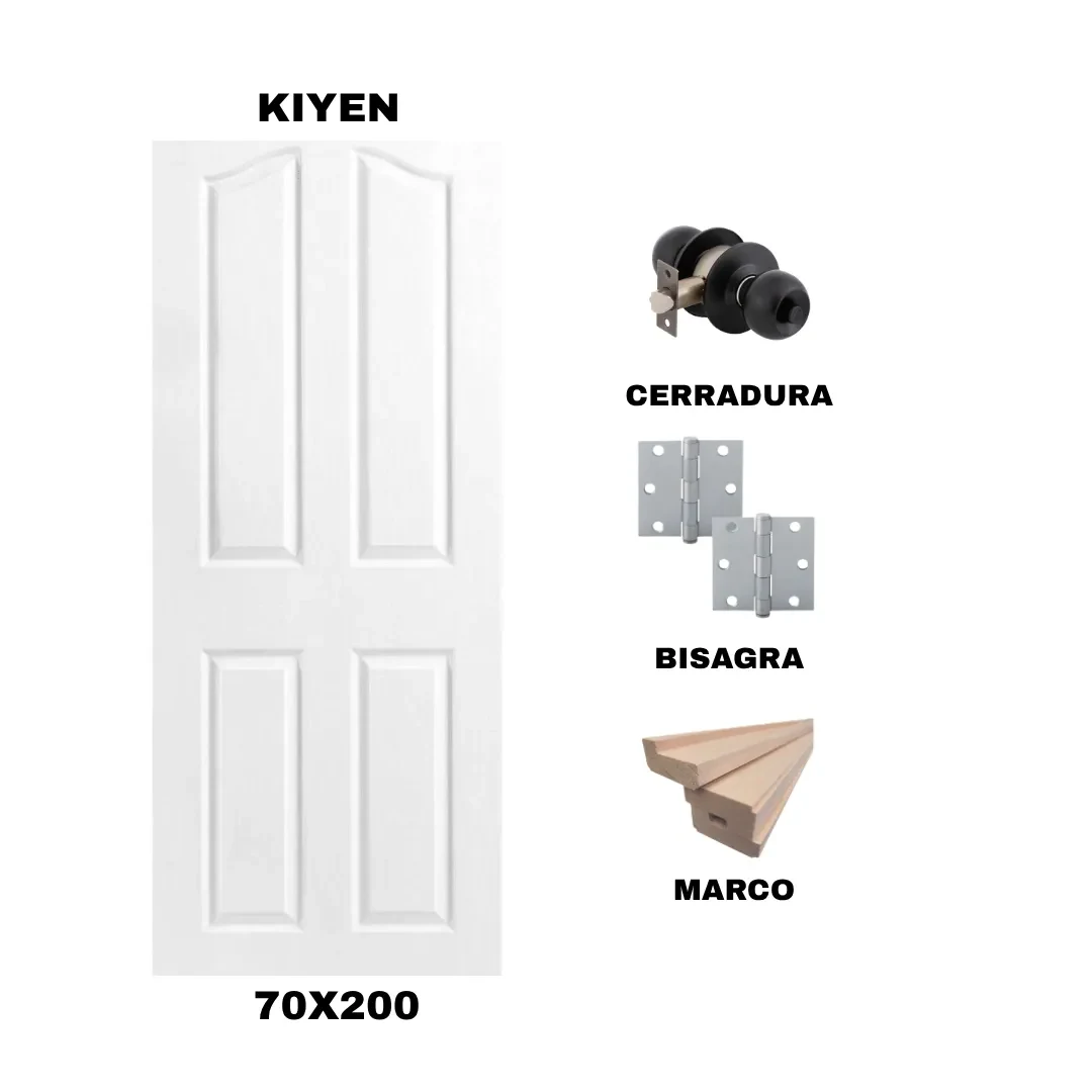 KIT PUERTA KIYEN 70X200 CM BAÑO (MARCO 70X30 MM  - CERRADURA NEGRA - BISAGRA)1