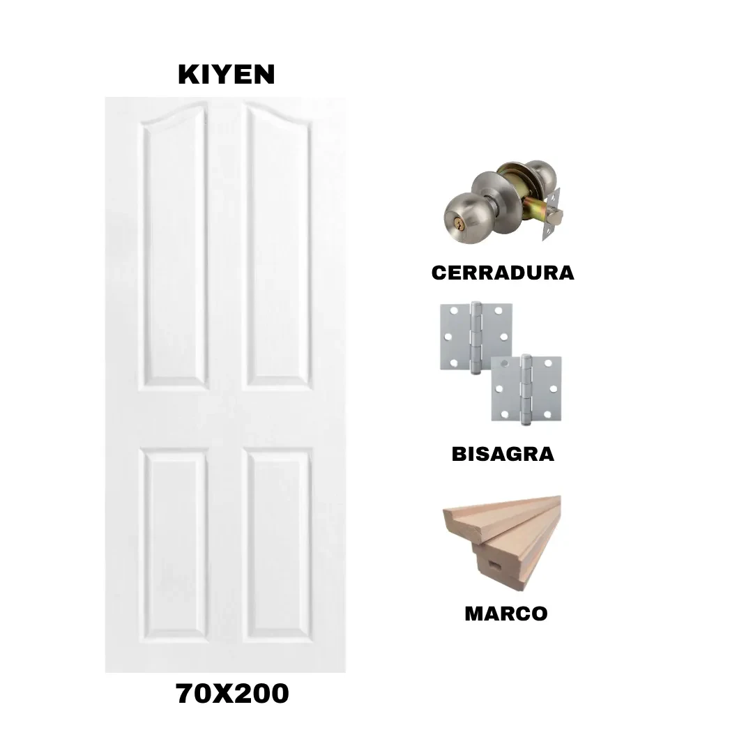 KIT PUERTA KIYEN 70X200 CM DORMITORIO (MARCO 90X30 MM  - CERRADURA INOX - BISAGRA)1