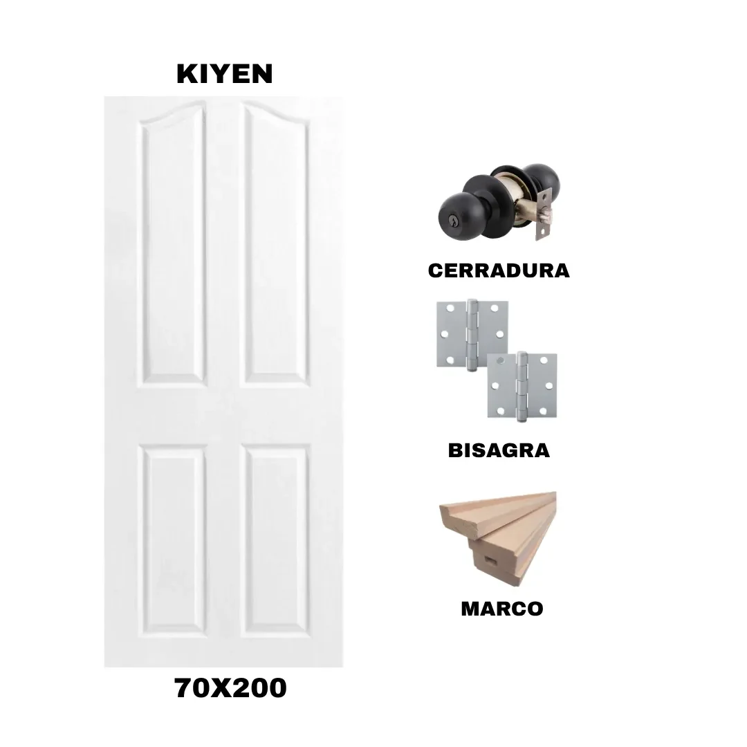 KIT PUERTA KIYEN 70X200 CM DORMITORIO (MARCO 90X30 MM  - CERRADURA NEGRO - BISAGRA)1