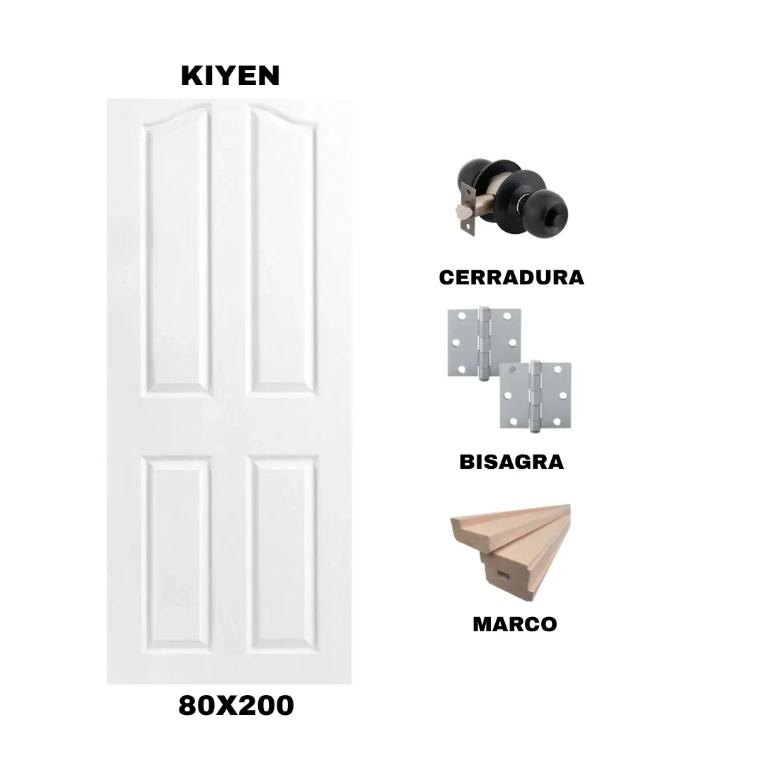 KIT PUERTA KIYEN 80X200 CM BAÑO (MARCO 70X30 MM  - CERRADURA NEGRA - BISAGRA)1