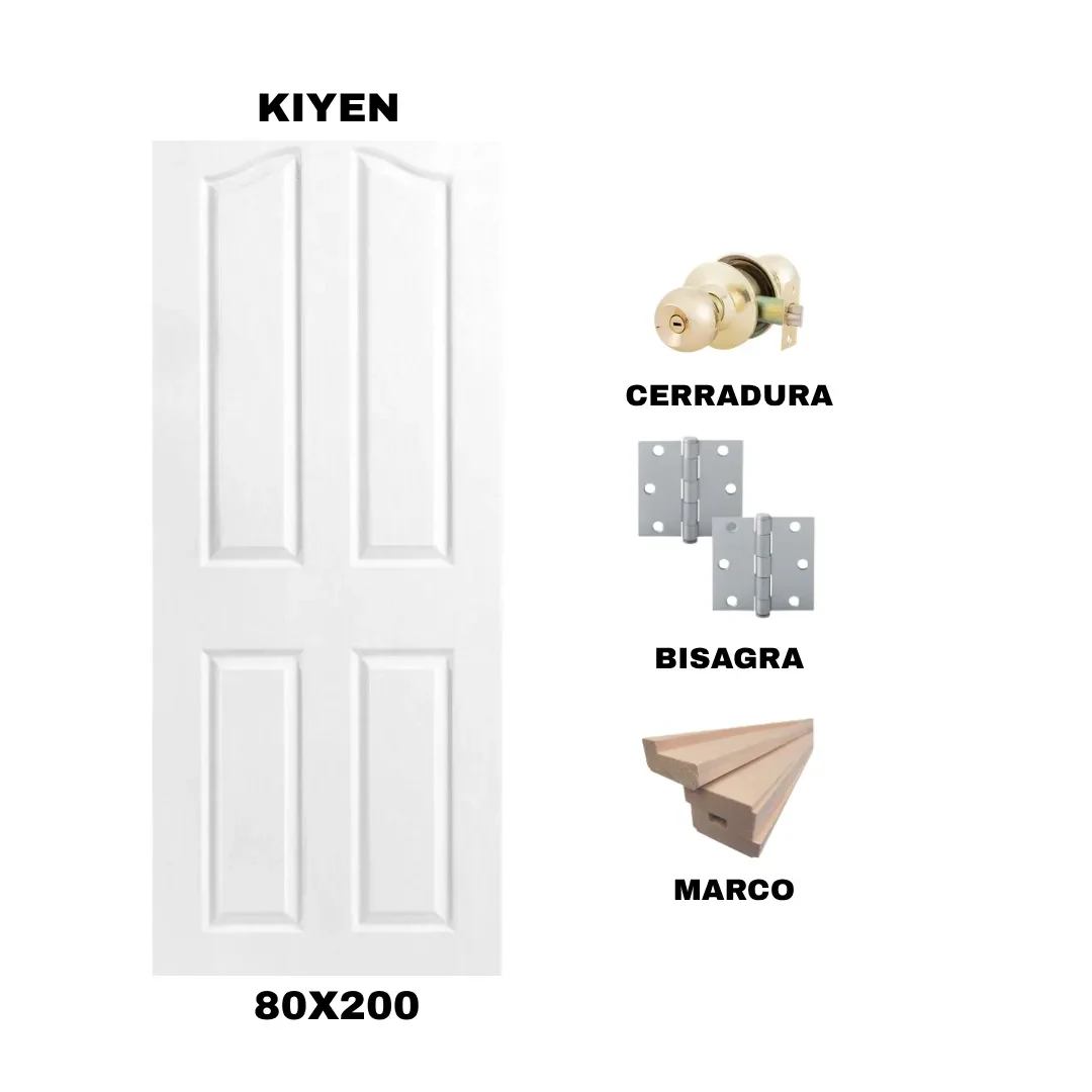 KIT PUERTA KIYEN 80X200 CM BAÑO (MARCO 90X30 MM  - CERRADURA BRONCE - BISAGRA)1