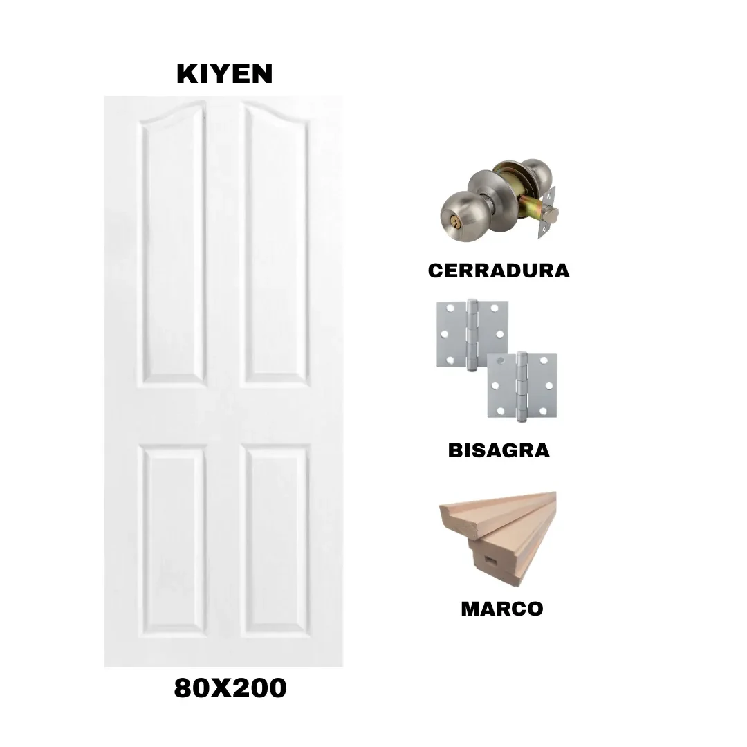 KIT PUERTA KIYEN 80X200 CM DORMITORIO (MARCO 90X30 MM  - CERRADURA INOX - BISAGRA)1