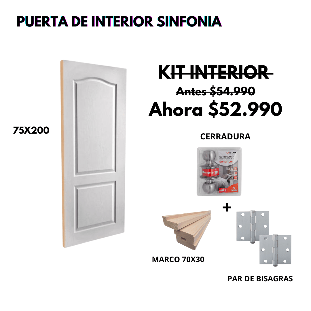 KIT PUERTA PRESTIGE 75X200+MARCO 7+CARRADURA DORM INOX+BISAGRA1