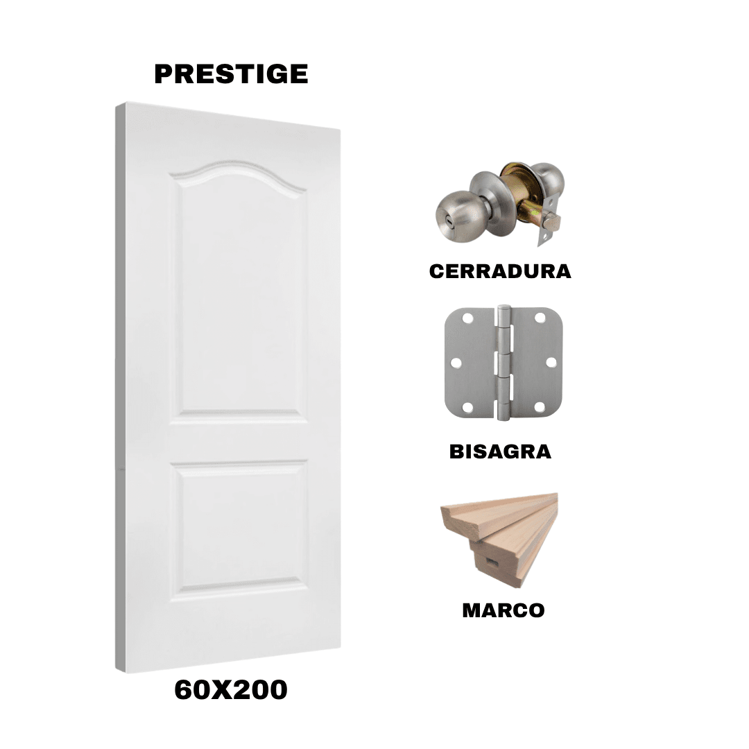 KIT PUERTA PRESTIGE 60X200 CM BAÑO (MARCO 70X30 MM  - CERRADURA INOX - BISAGRA)1