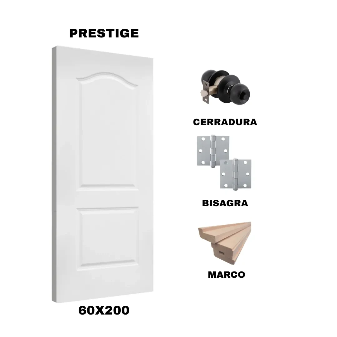 KIT PUERTA PRESTIGE 60X200 CM BAÑO (MARCO 70X30 MM  - CERRADURA NEGRA - BISAGRA)1
