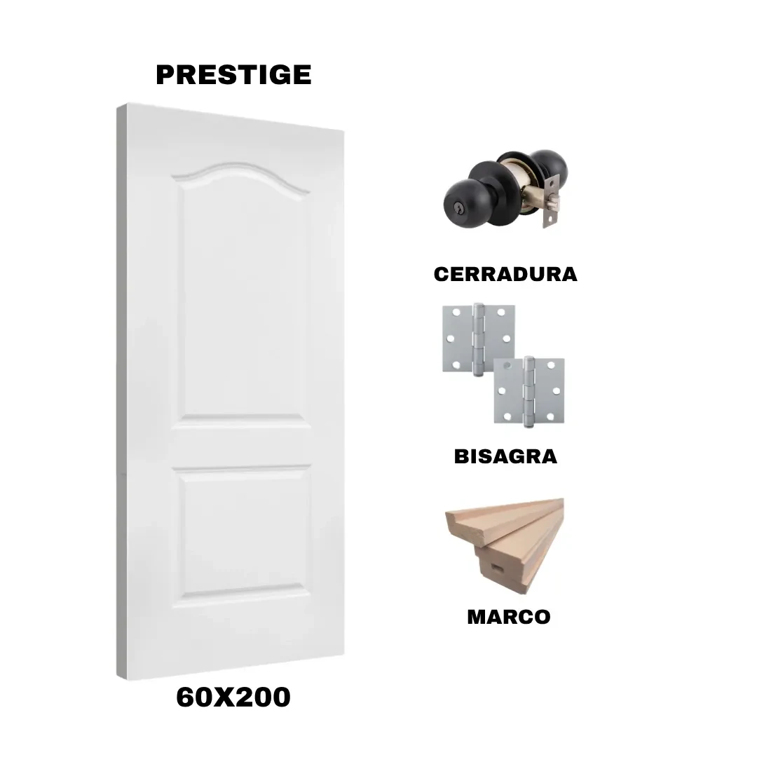 KIT PUERTA PRESTIGE 60X200 CM DORMITORIO (MARCO 70X30 MM  - CERRADURA NEGRA - BISAGRA)1