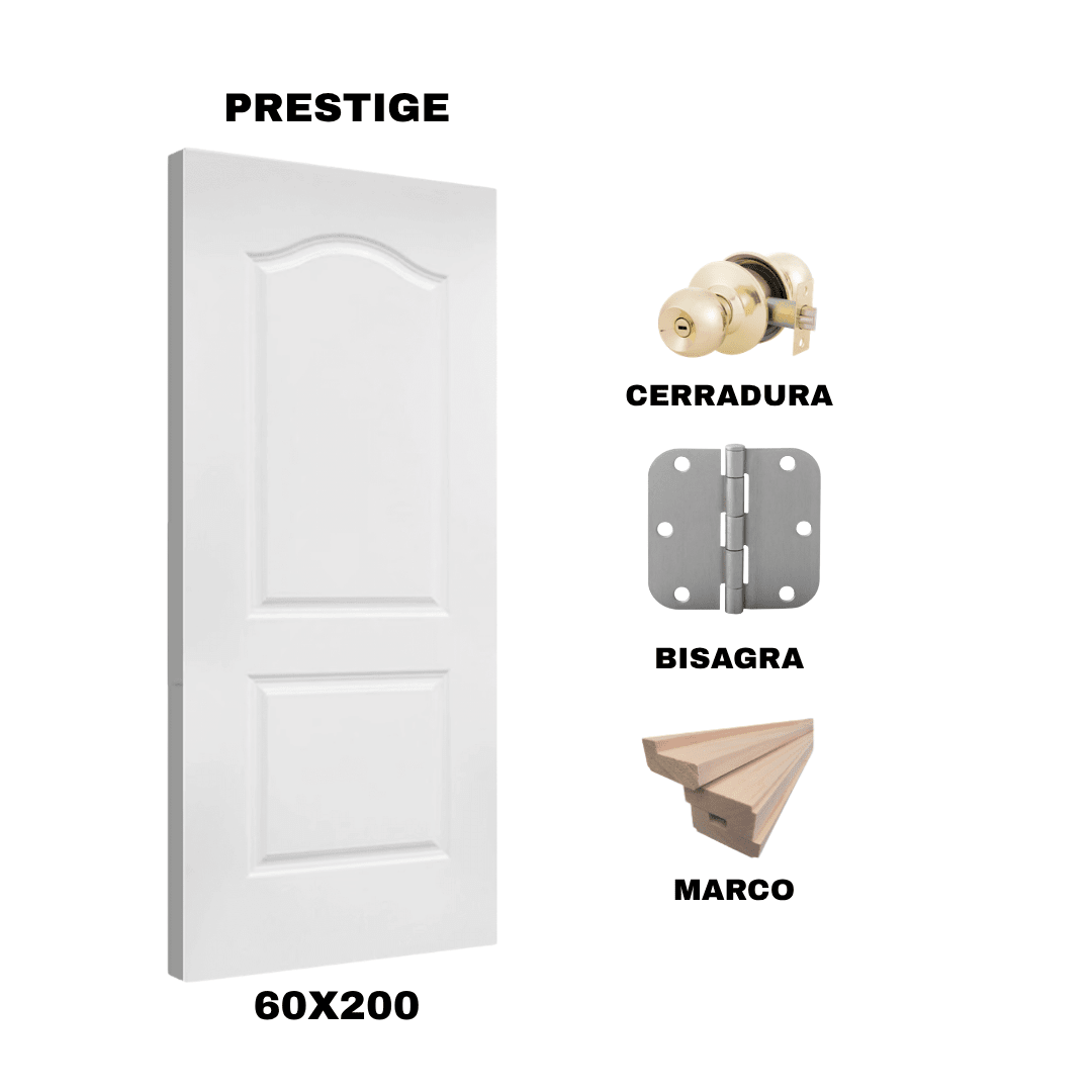 KIT PUERTA PRESTIGE 60X200+MARCO 9+CERRADURA BAÑO BRONCE+BISAGRA1