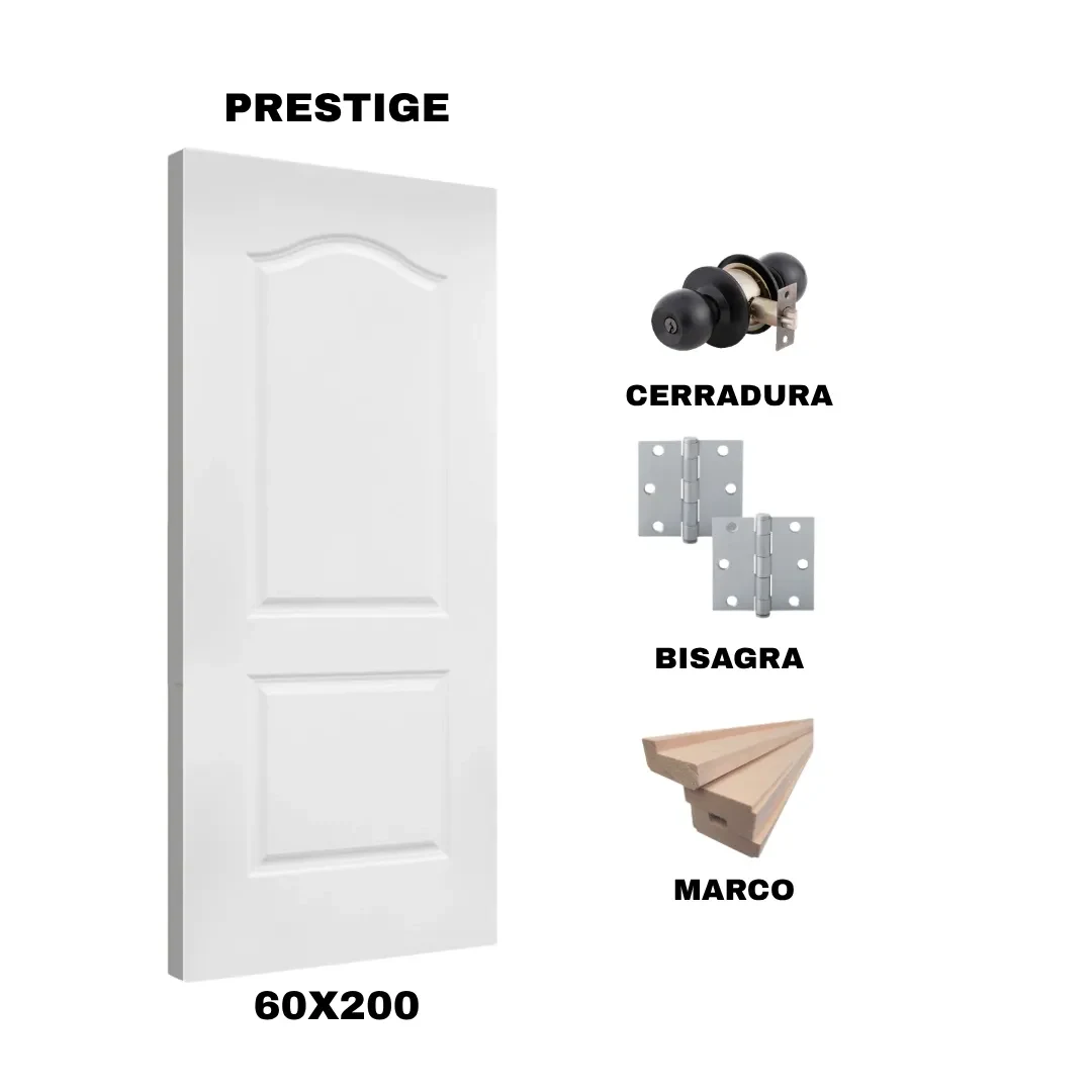KIT PUERTA PRESTIGE 60X200 CM DORMITORIO (MARCO 90X30 MM  - CERRADURA NEGRA - BISAGRA)1