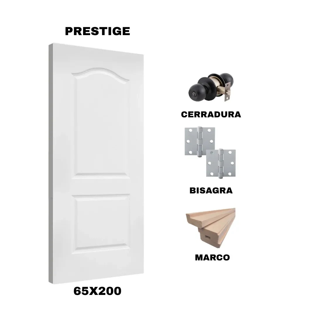 KIT PUERTA PRESTIGE 65X200 CM DORMITORIO (MARCO 70X30 MM  - CERRADURA NEGRA - BISAGRA)1