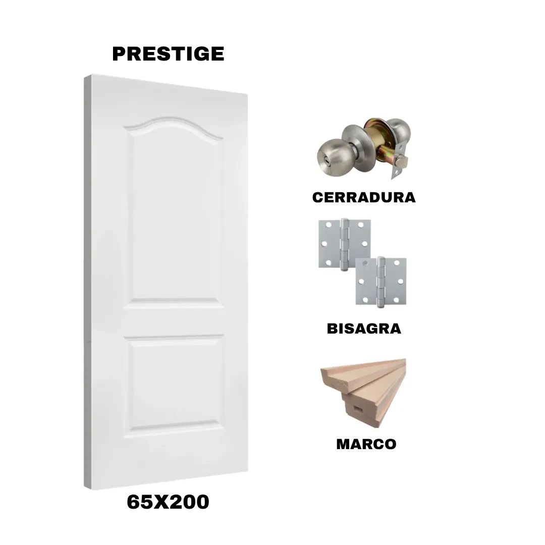 KIT PUERTA PRESTIGE 65X200 CM BAÑO (MARCO 90X30 MM  - CERRADURA INOX - BISAGRA)1