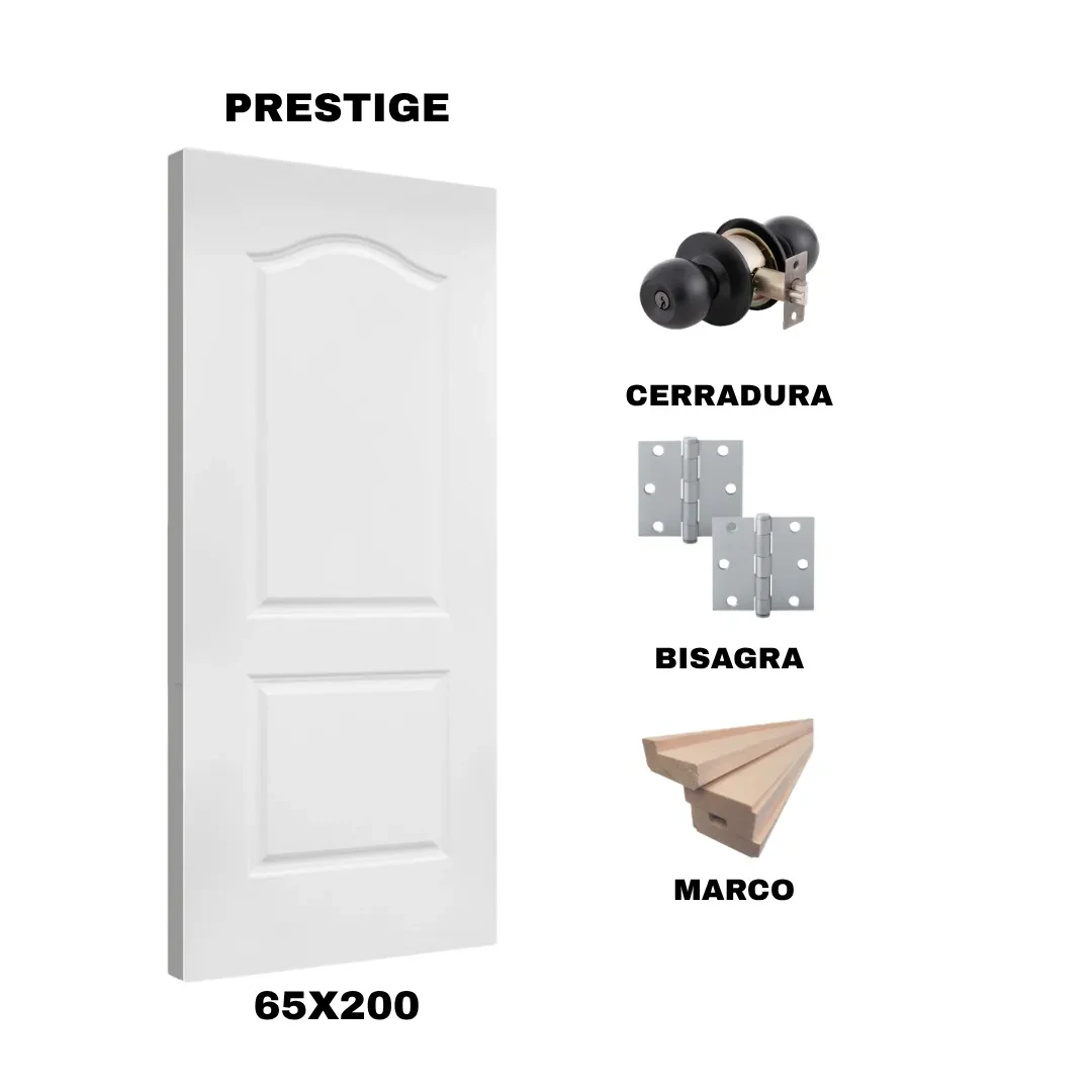 KIT PUERTA PRESTIGE 65X200 CM DORMITORIO (MARCO 90X30 MM  - CERRADURA NEGRA - BISAGRA)1